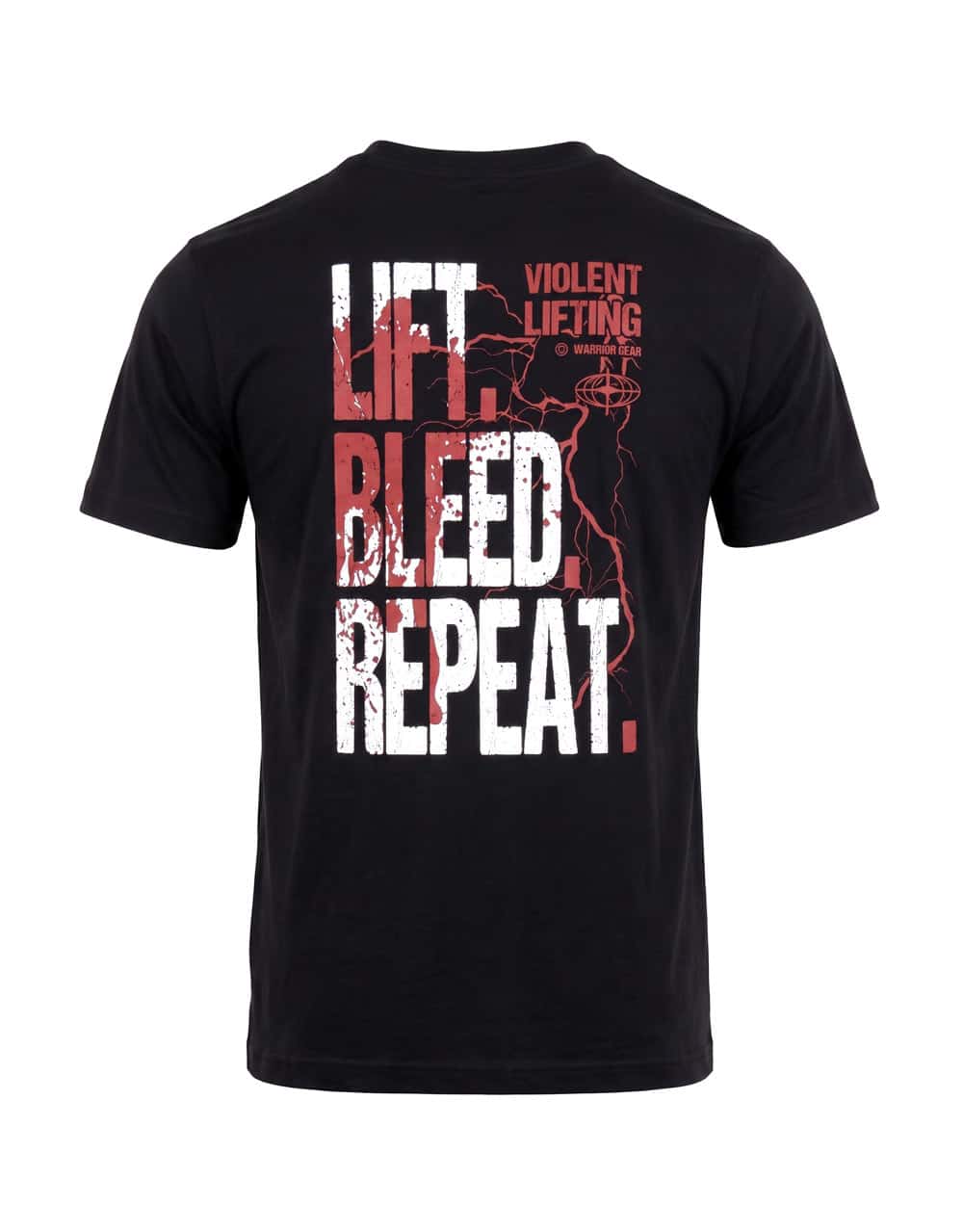 Maglietta nera powerlifting e bodybuilding con la scritta "Lift Bleed Repeat" stampata sul retro - Warrior Gear