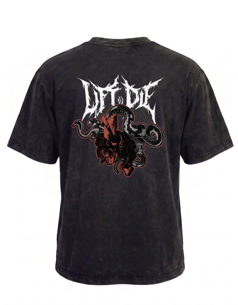 Camiseta extragrande desteñida para levantamiento de pesas y bodybuilding al estilo Death Metal , vista desde atrás - Warrior Gear