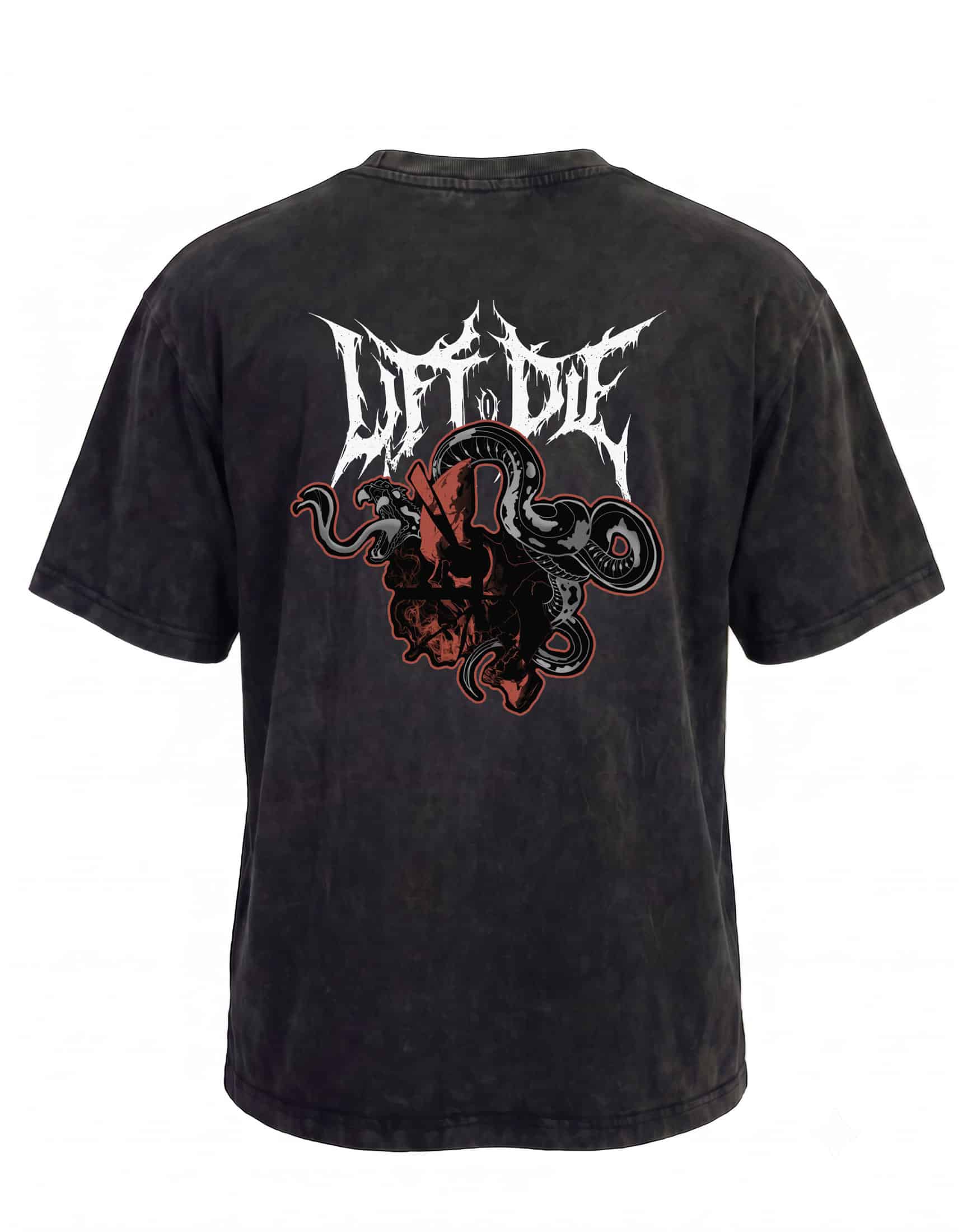 T-shirt oversize scolorita per sollevamento pesi e bodybuilding in stile Death Metal , vista da dietro - Warrior Gear