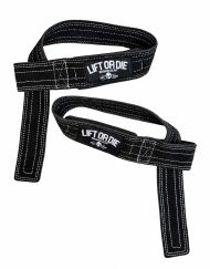 Paire de sangles de tirage en cuir premium double épaisseur Warrior Gear formées en boucle avec coutures blanches et écussons Lift or Die.