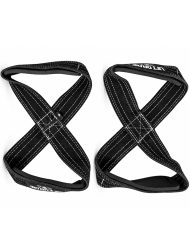 Paire de sangles en 8 (Figure 8) en cuir premium noir avec logo Lift or Die, idéales pour le soulevé de terre et strongman.