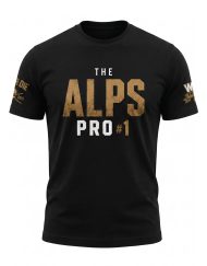 Face avant du t-shirt noir et or The Alps Pro #1 officiel de la compétition de Powerlifting WRPF France.
