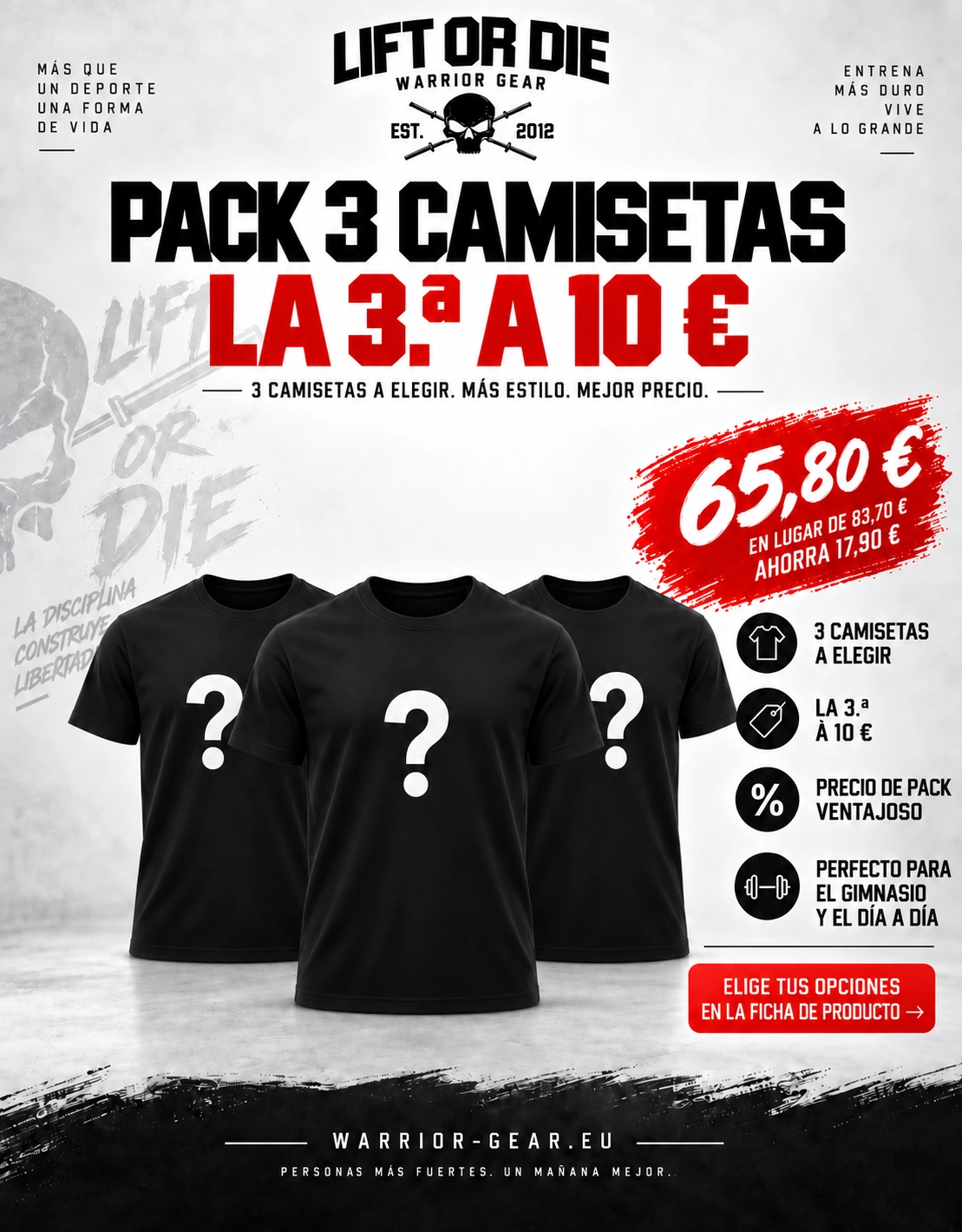 Pack de 3 camisetas warrior gear - bodybuilding - strongman - powerlifting