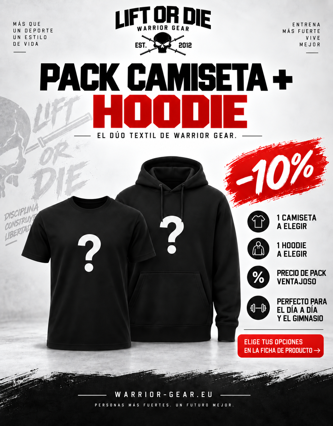 Pack de sudadera con capucha y camiseta warrior gear
