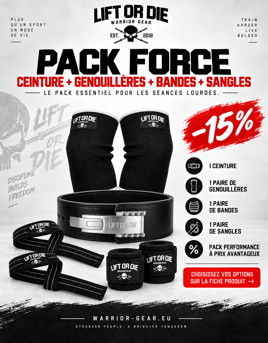 pack force warrior gear : pack force ceinture genouillere bande sangle