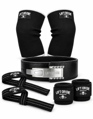 Pack Force Warrior Gear avec ceinture de force, genouillĂšres, bandes de poignets et straps
