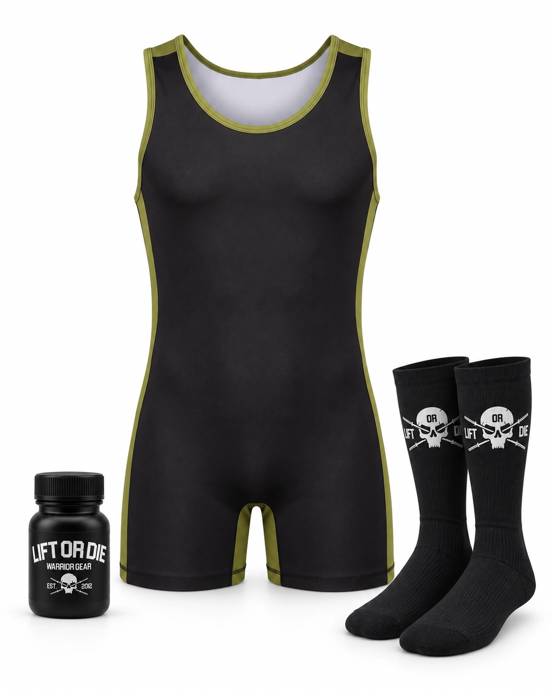 Pack Meet Day Powerlifting Warrior Gear avec singlet camo, chaussettes Deadlift et ammoniac