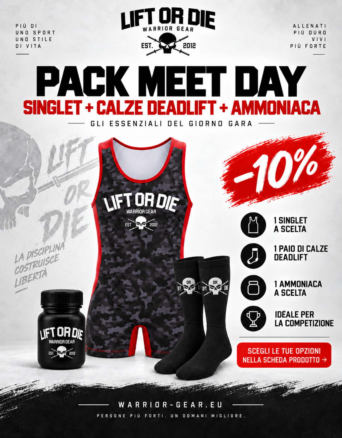 WARRIOR GEAR GUERRIERO PER IL GIORNO: canotta, zaino, deadlift da terra, calzino all'ammoniaca