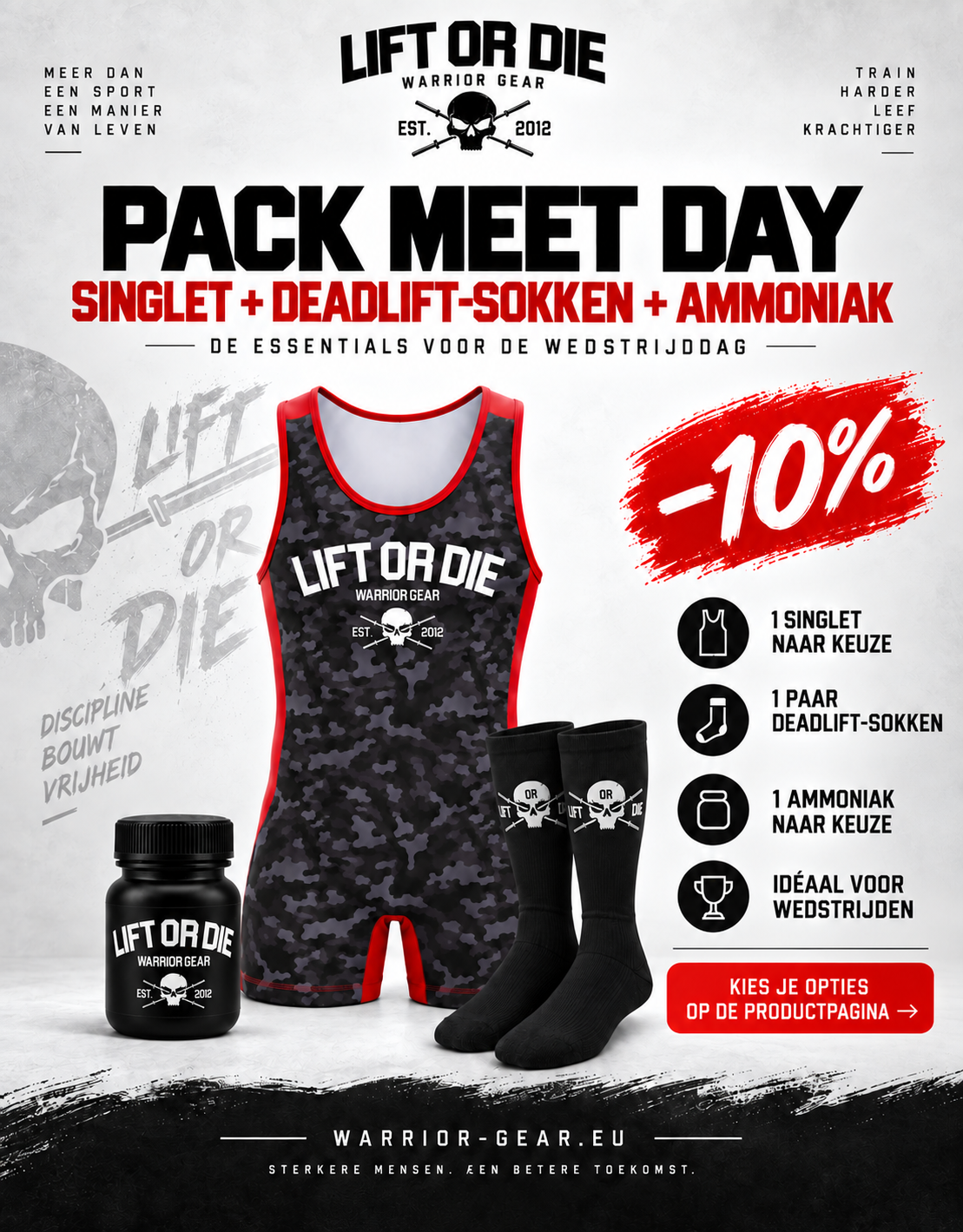 PACK MEET DAY WARRIOR GEAR : singlet sokkenpakket deadlift ammoniak